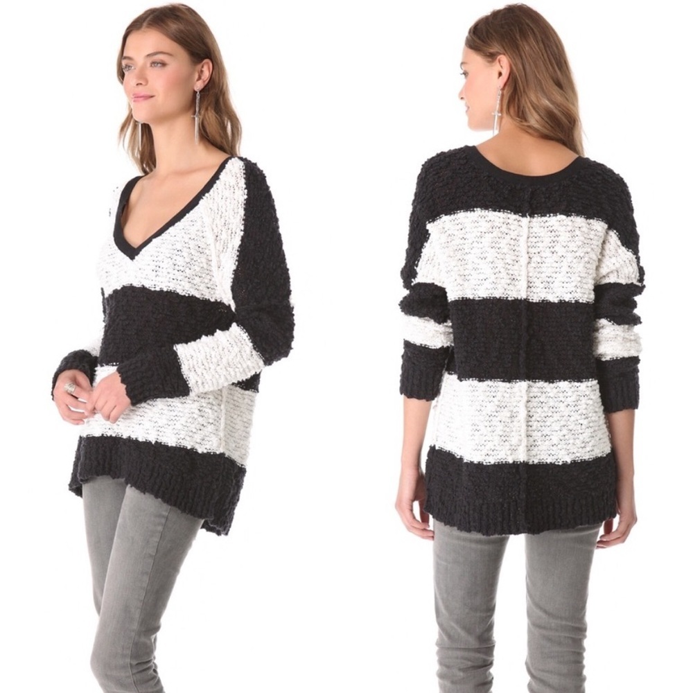Free People Songbird Rugby Stripe Bouclé Sweater - M